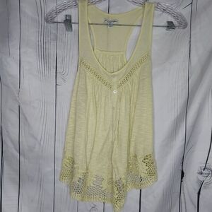 American Eagle Outfitters Lemon Yellow Racerback Babydoll Crochet Hem Top